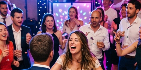 Piste de danse animée pendant la soirée dansante d'un mariage