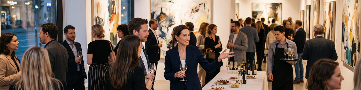 Cocktail de networking entre professionnels lors d'un événement d'entreprise